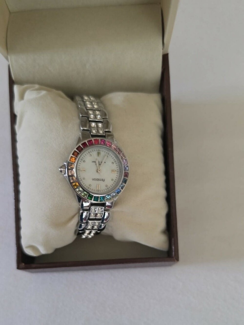 Silver Women's Bracelet Watch with Rainbow Crystal Bezel- Armitron